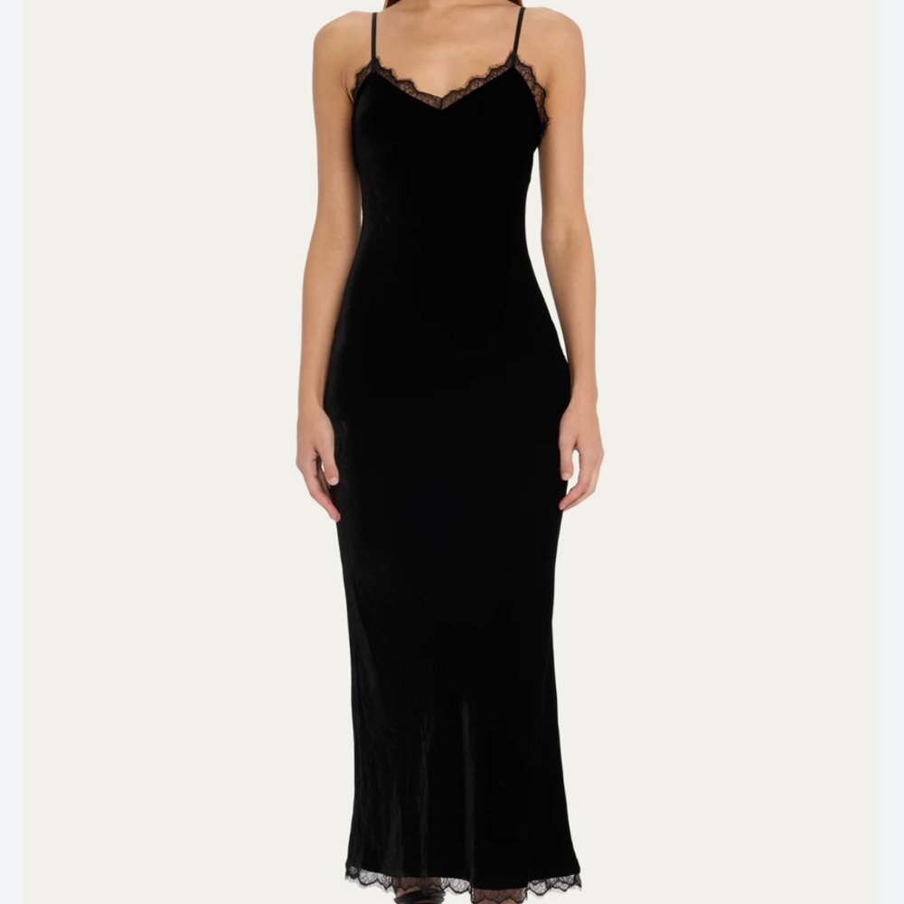 LoveShackFancy Black Maxi Dress with Lace Trim